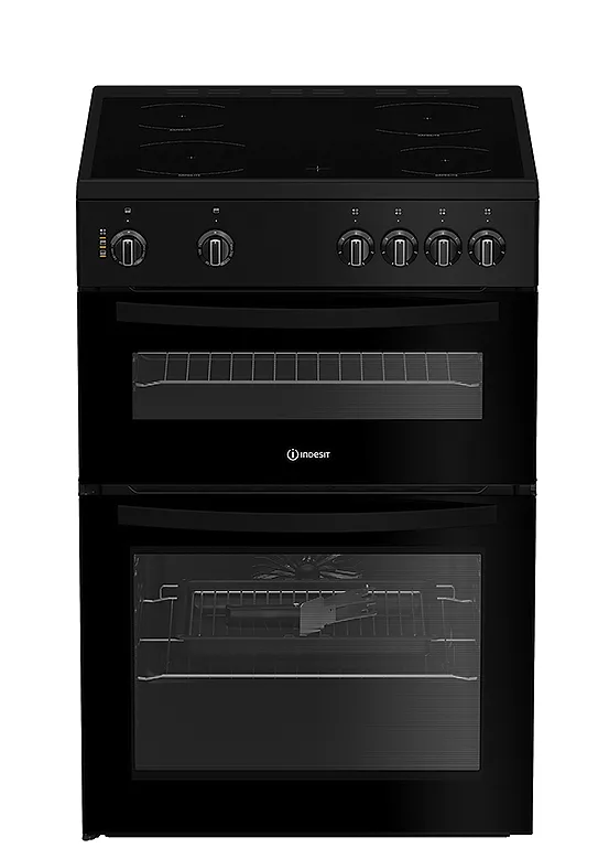 Indesit Double Oven Cooker with Ceramic Hob IDE6VMB Black